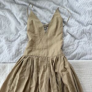 revolve tan linen drop waist dress